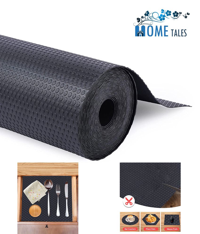     			HOMETALES Multipurpose ( 45 cm X 1.5 m) EVA Anti-Slip Mat Liners For Bathroom, Kitchen, Fridge & Table Mat -Black (Round Dot Pattern)