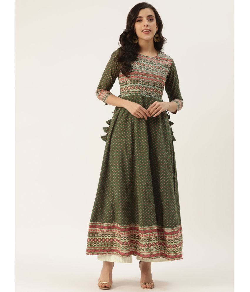     			Kbz - Green Cotton Blend Women's Anarkali Kurti ( Pack of 1 )