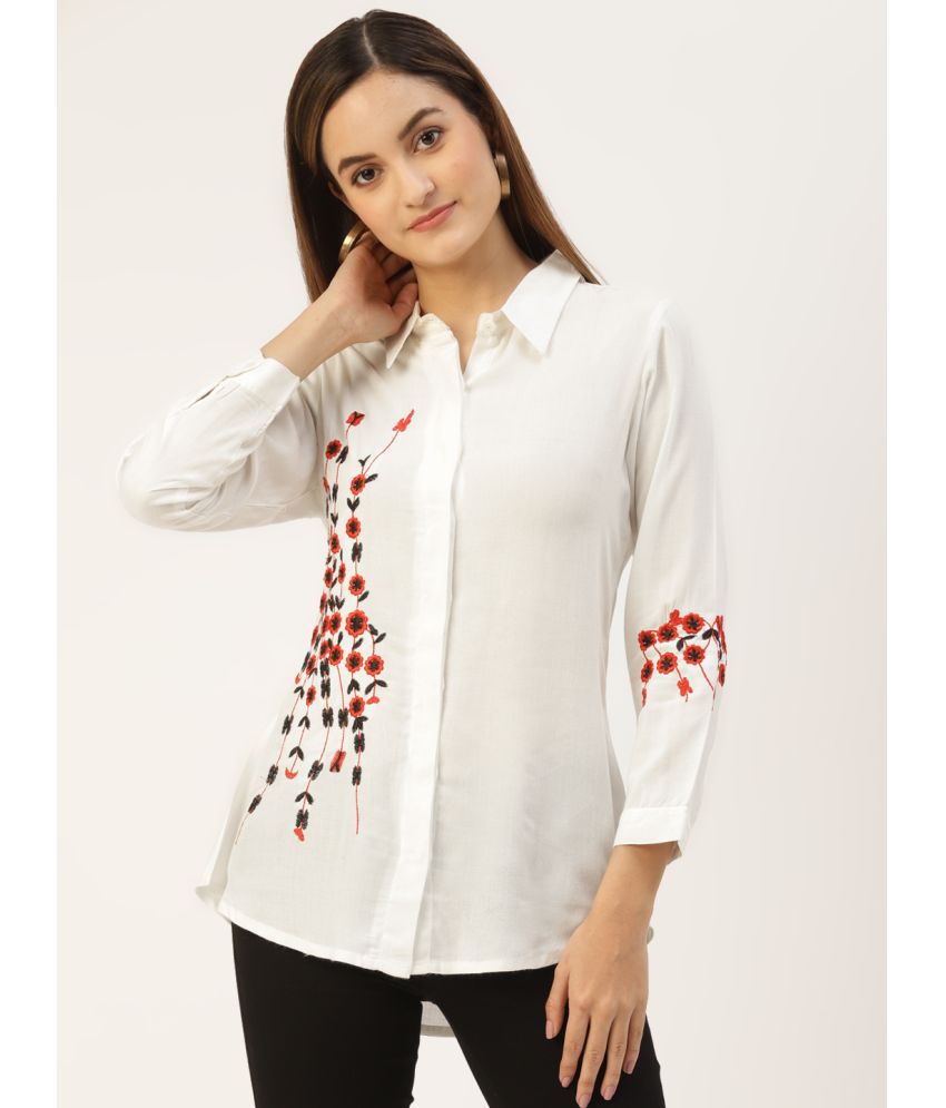     			Kbz - White Rayon Women's Shirt Style Top ( Pack of 1 )