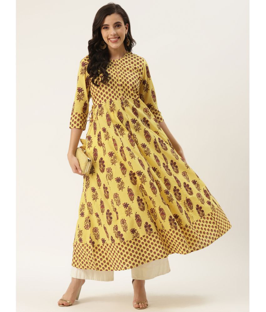     			Kbz - Yellow Cotton Blend Women's Flared Kurti ( Pack of 1 )