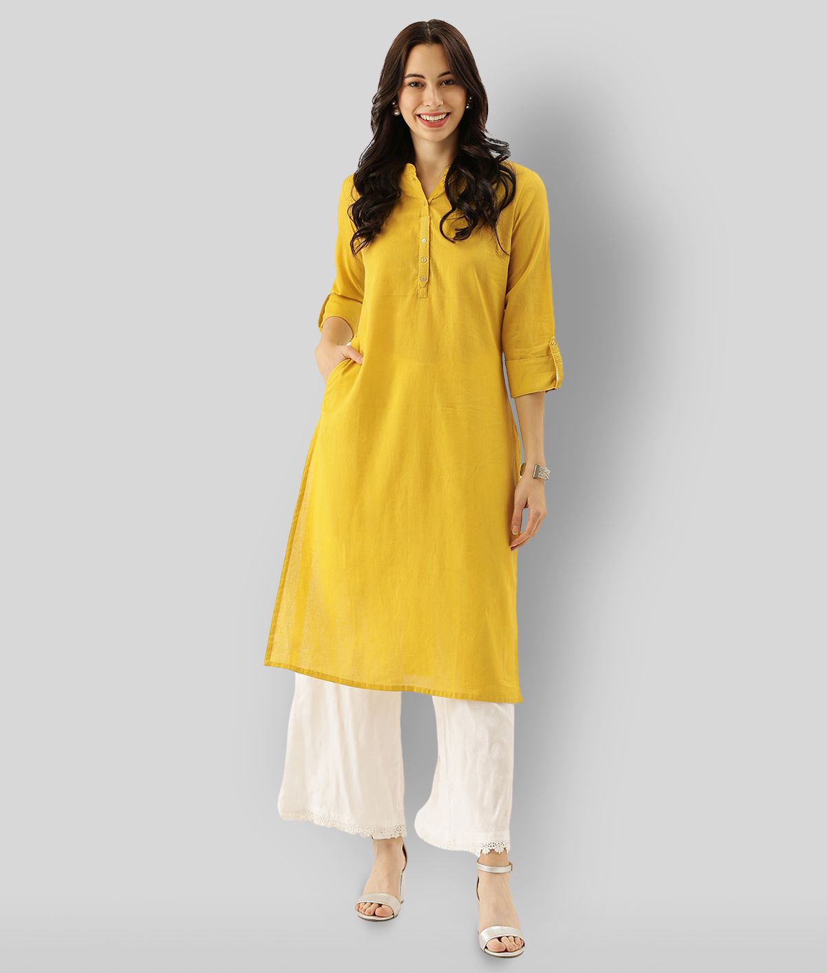     			Divena - Yellow Cotton Women's Straight Kurti ( Pack of 1 )