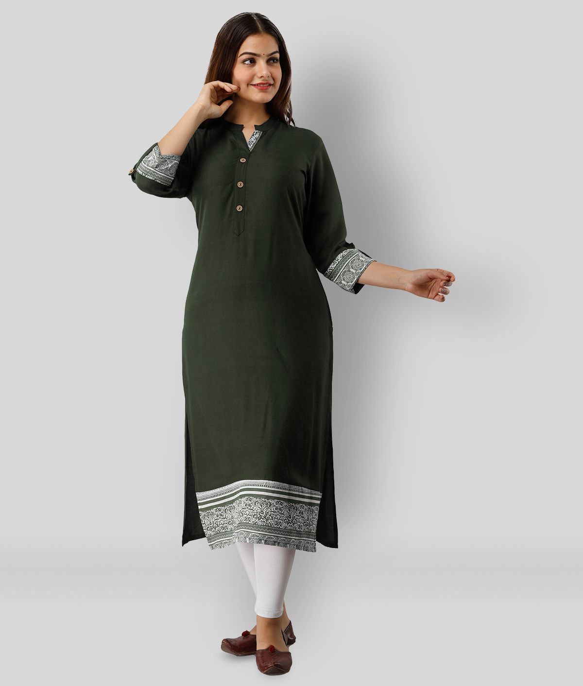     			Frionkandy - Green Rayon Women's Straight Kurti ( Pack of 1 )