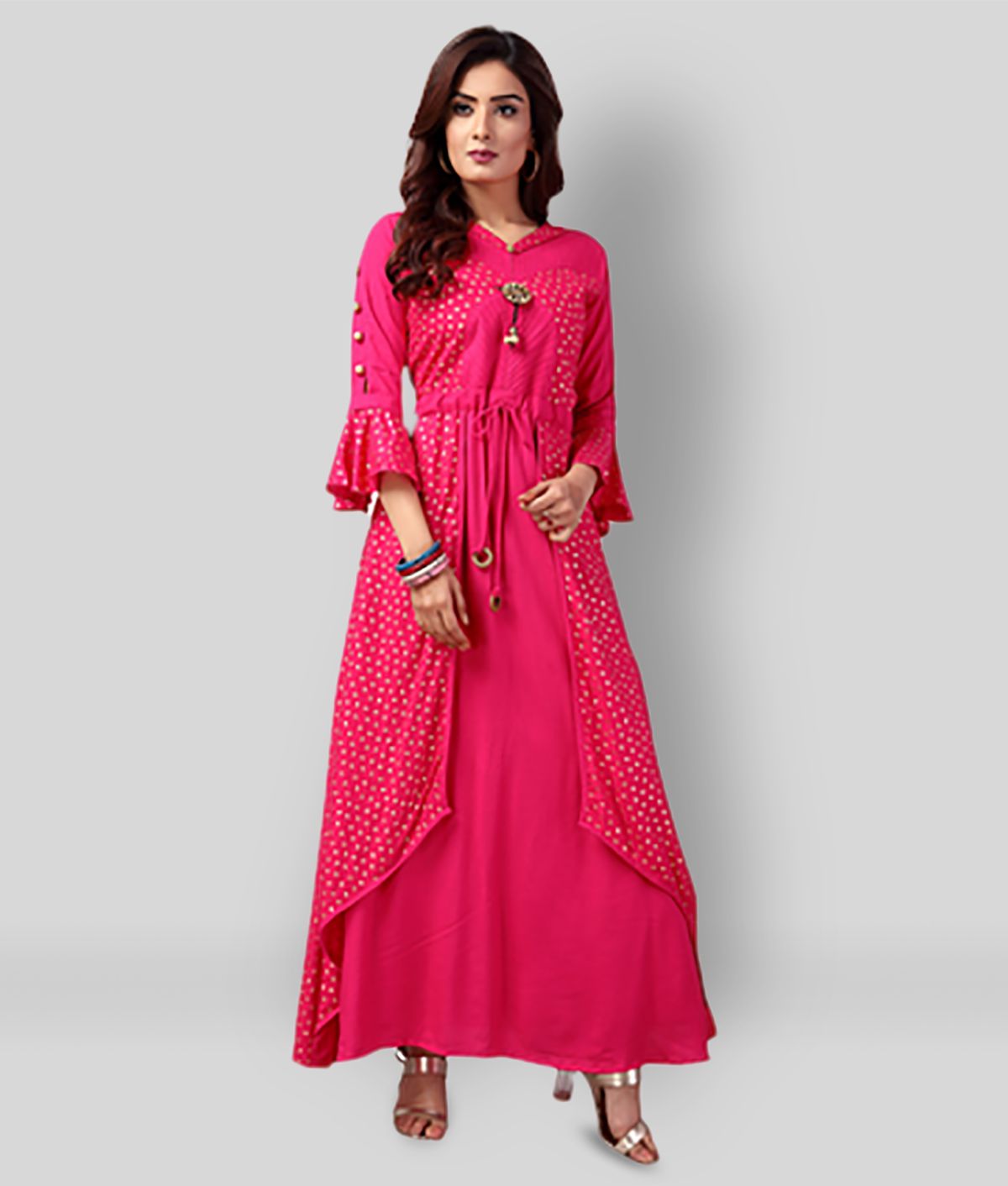     			Madhuram Textiles - Pink Rayon Women's Double Layered Kurti ( Pack of 1 )