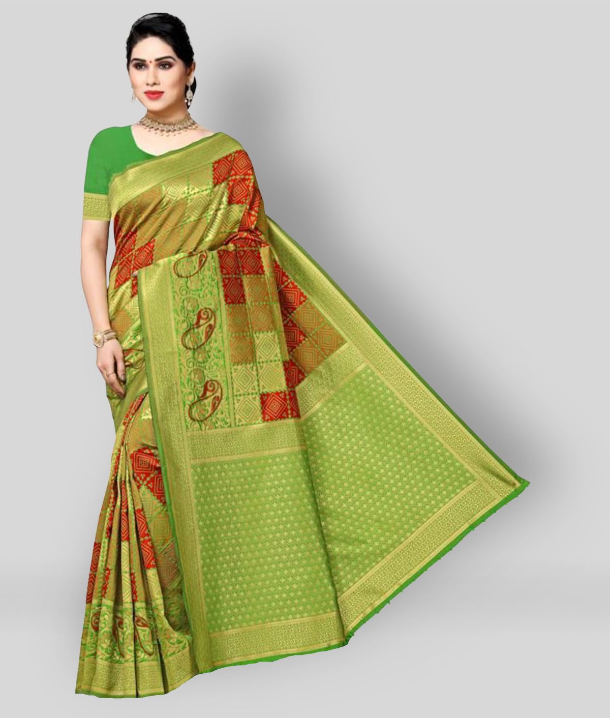 NENCY FASHION - Multicolor Banarasi Silk Saree With Blouse Piece (Pack of 1)
