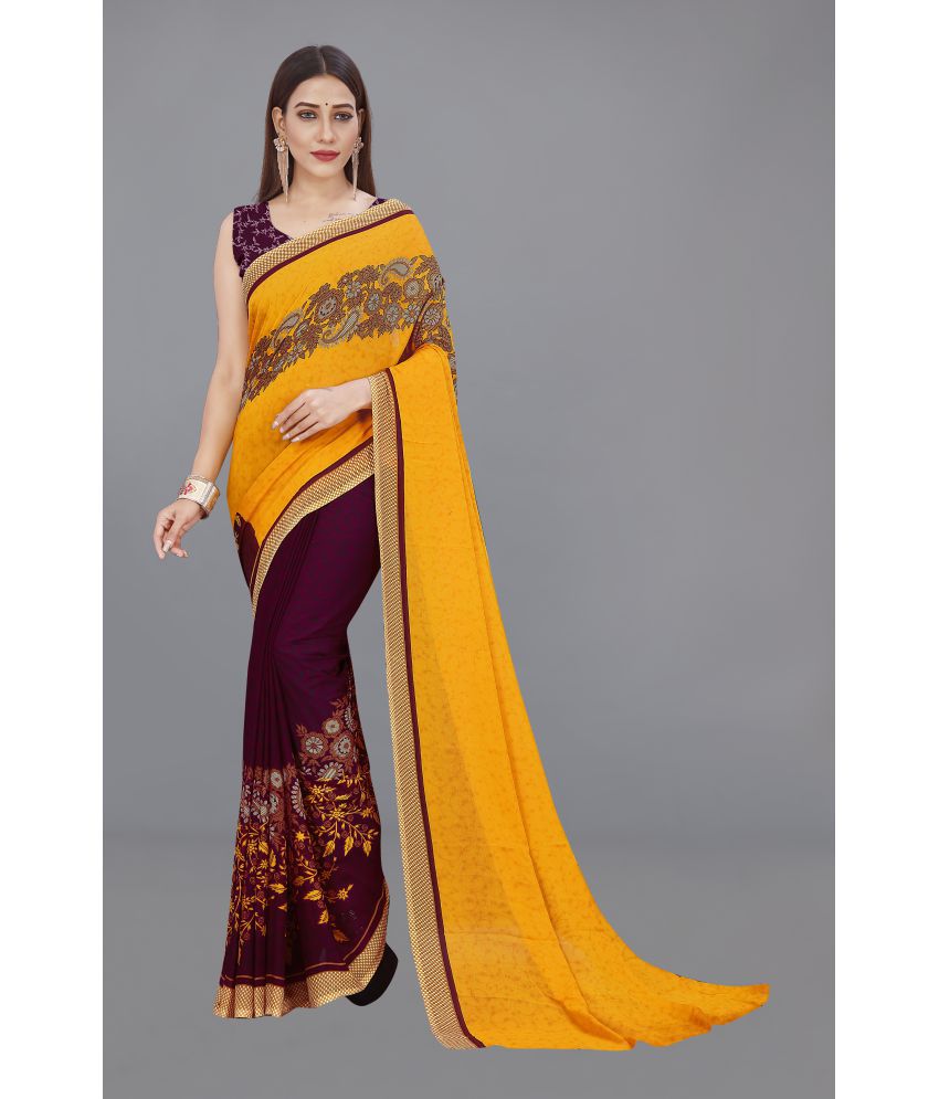     			Anand Sarees - Yellow Georgette Saree With Blouse Piece ( Pack of 1 )