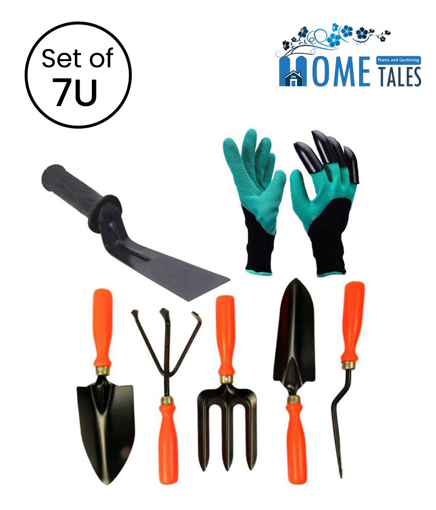 HOMETALES 7U Gardening Tool Kit - 1U Weeder, 1 Pair Hand Gloves,1U Cultivator,1U Small Trowel,1U Big Trowel,1U Khurpi,1U Weeding Fork