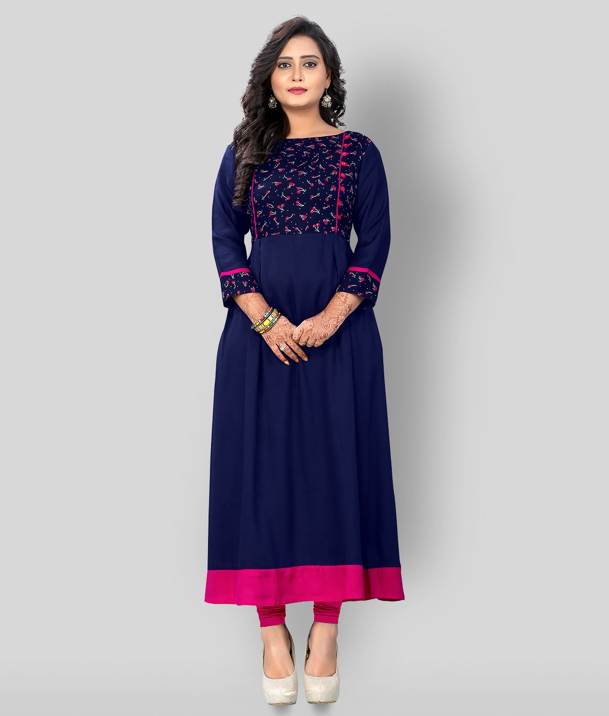     			Vbuyz - Blue Rayon Women's Flared Kurti ( Pack of 1 )