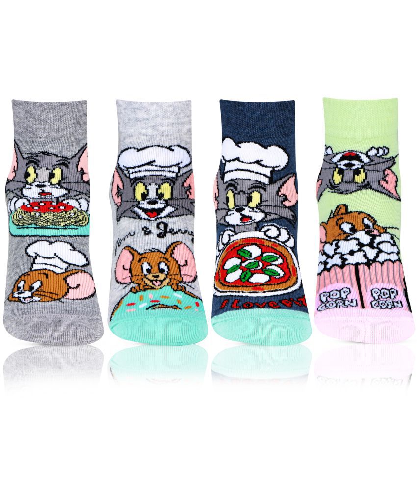 Bonjour - Multicolor Cotton Blend Girl's Ankle Length Socks ( Pack of 4 )