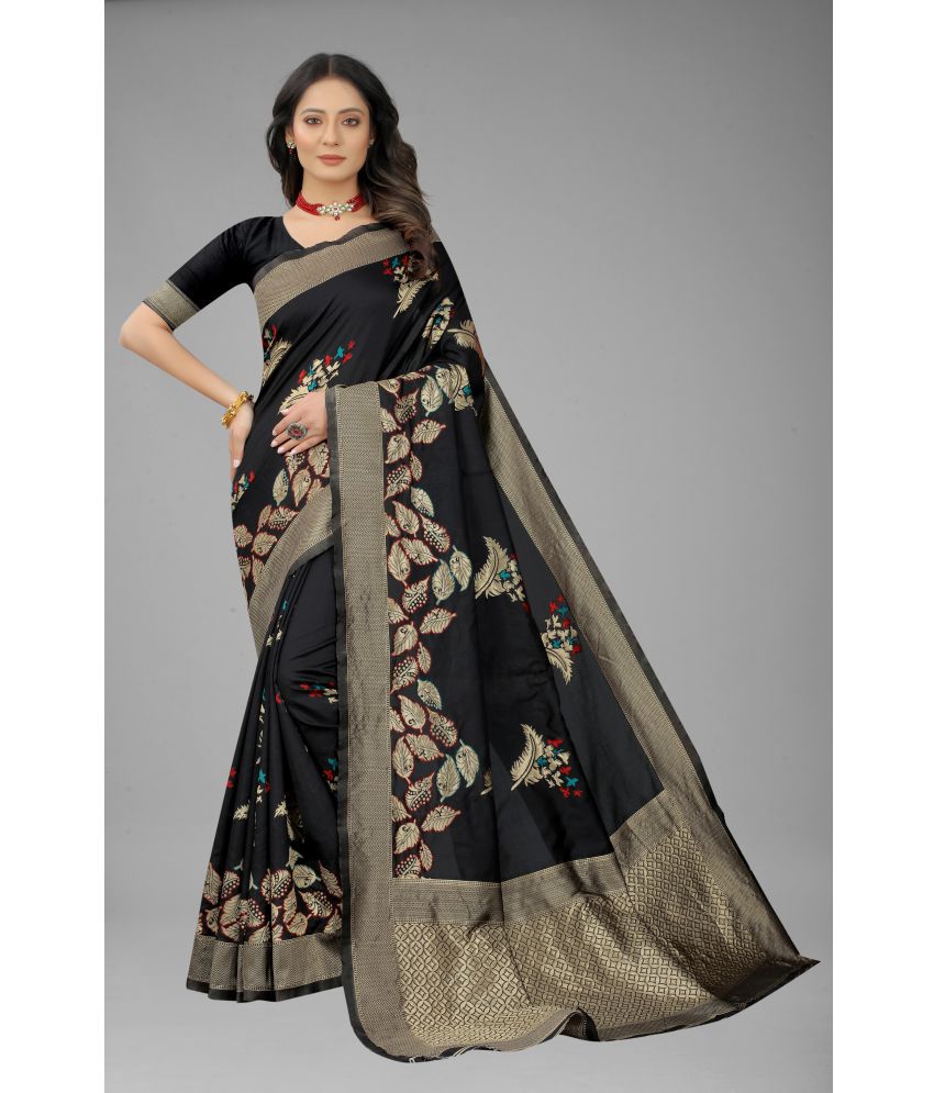 NENCY FASHION - Black Banarasi Silk Saree With Blouse Piece ( Pack of 1 )