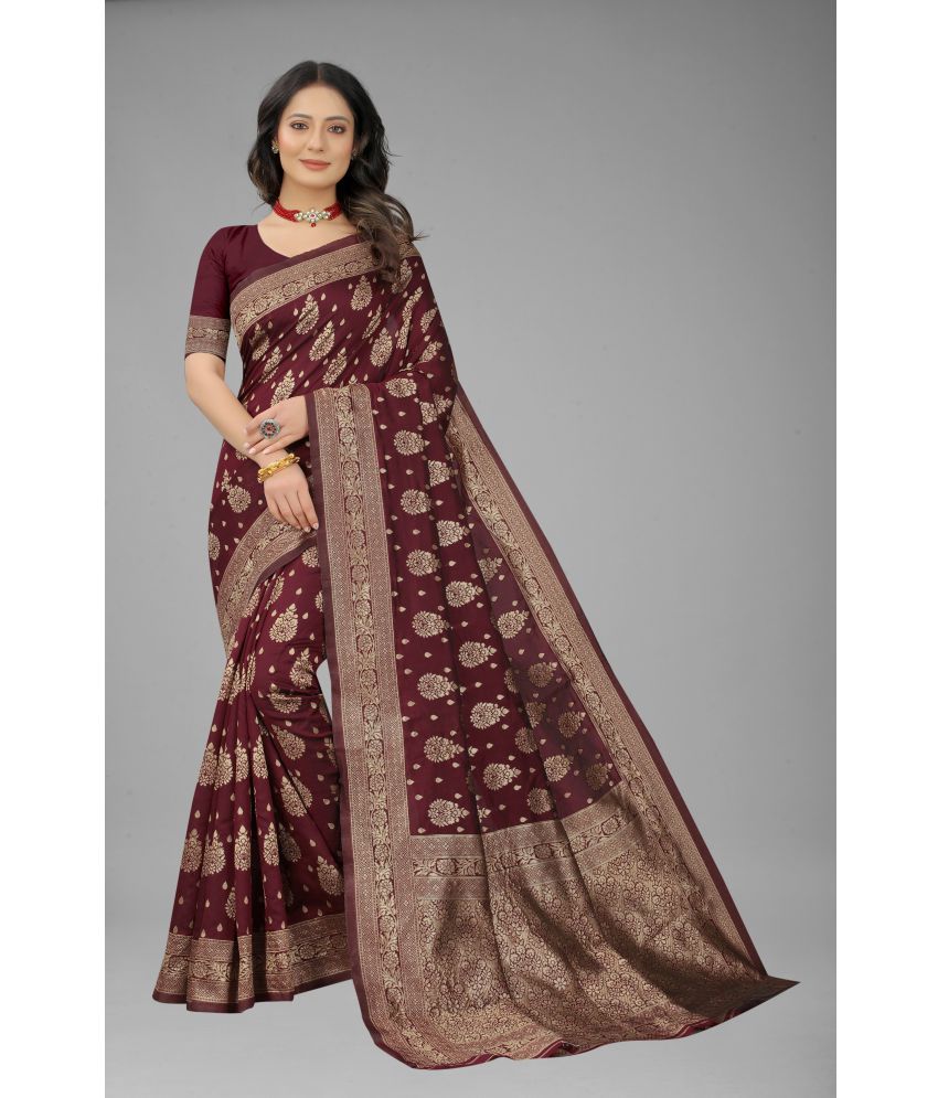     			NENCY FASHION - Maroon Banarasi Silk Saree With Blouse Piece ( Pack of 1 )