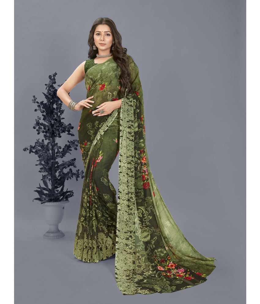     			Printed Georgette Casual Saree With Blouse Piece (Green)
