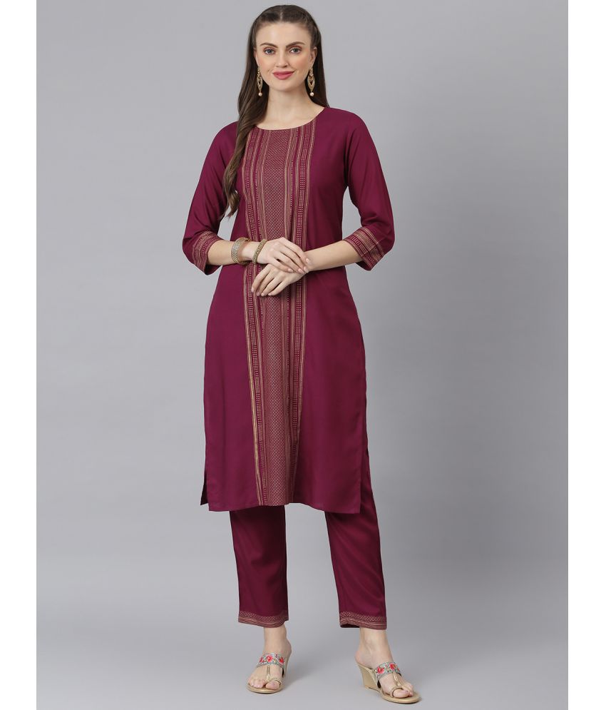     			Stylum - Wine Straight Rayon Women's Stitched Salwar Suit ( Pack of 1 )