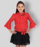 Cutecumber Pack of 1 Girls Georgette Top With Skirt ( Red )