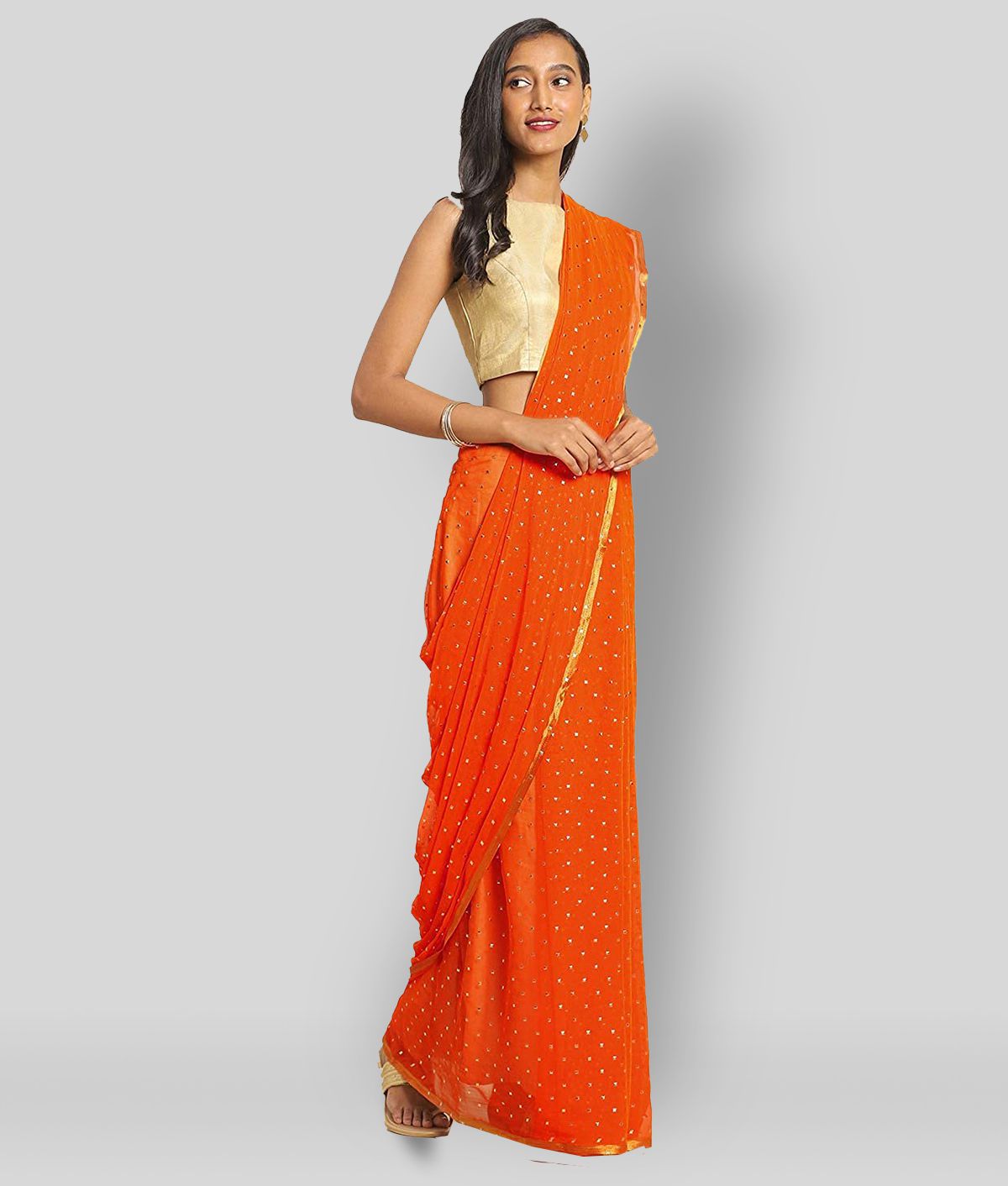     			Bhuwal Fashion - Orange Georgette Saree With Blouse Piece ( Pack of 1 )