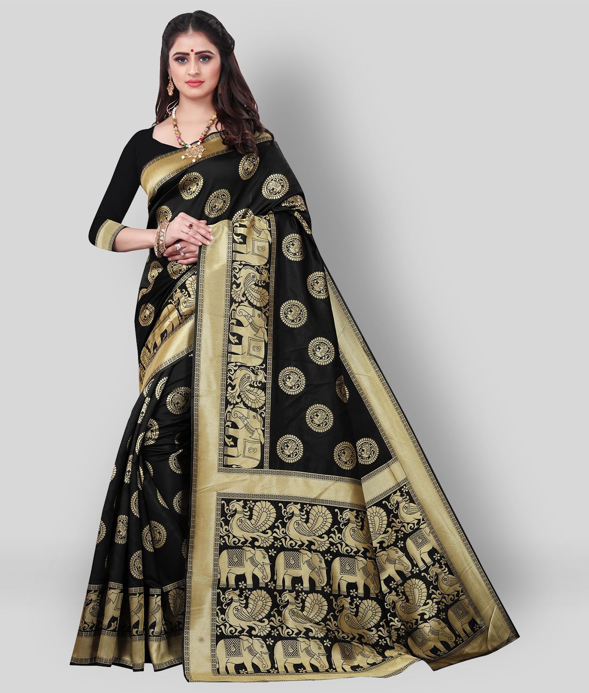     			Gazal Fashions - Black Banarasi Silk Saree With Blouse Piece ( Pack of 1 )