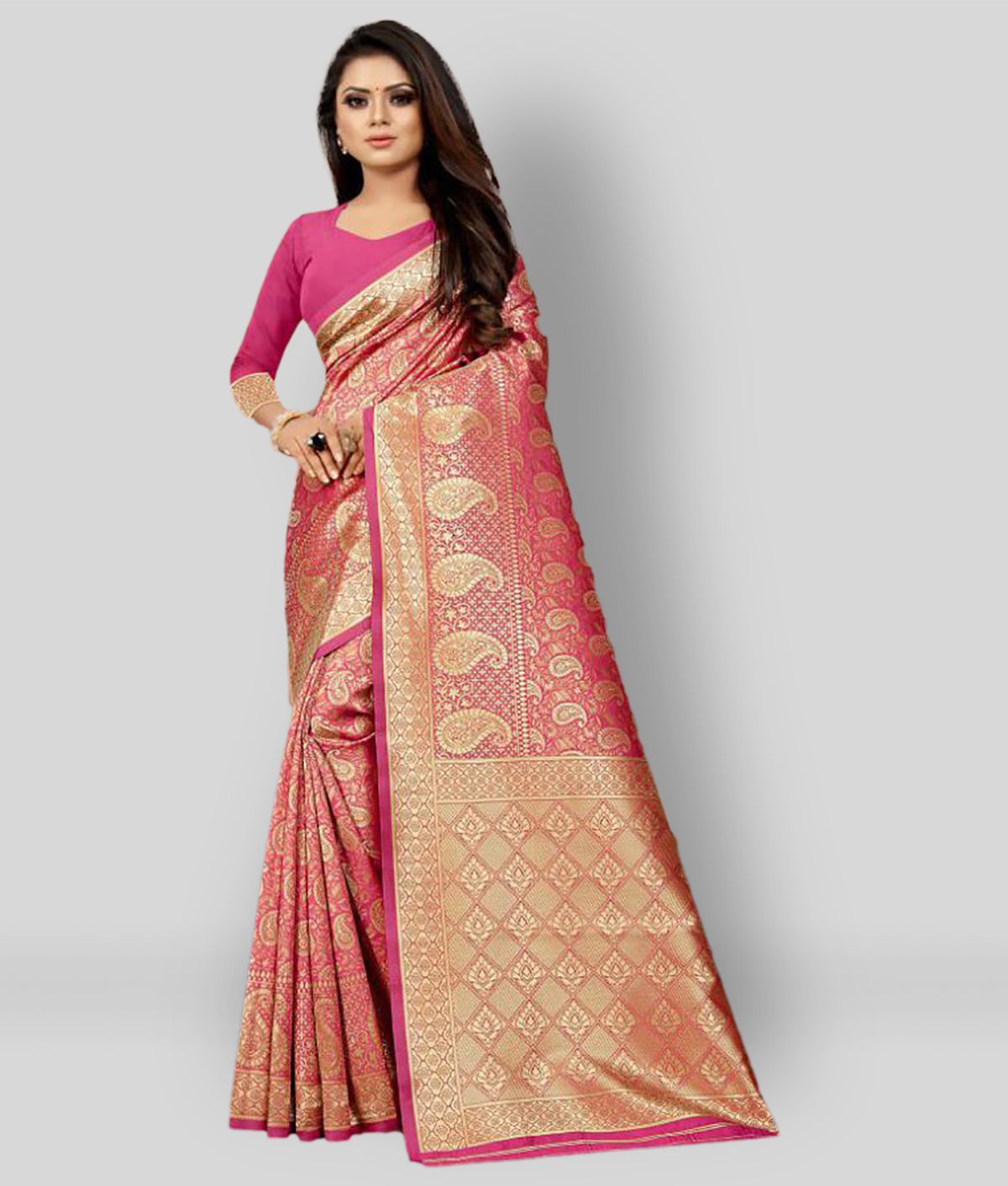     			Gazal Fashions - Pink Banarasi Silk Saree With Blouse Piece (Pack of 1)