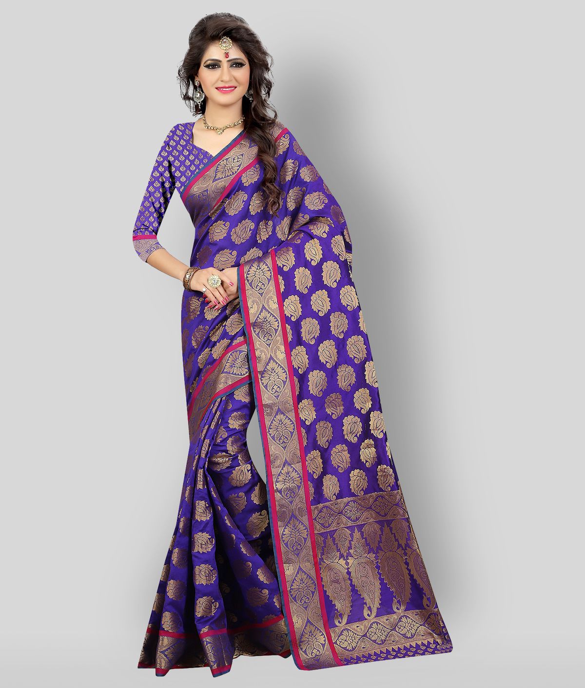     			Gazal Fashions - Purple Banarasi Silk Saree With Blouse Piece ( Pack of 1 )