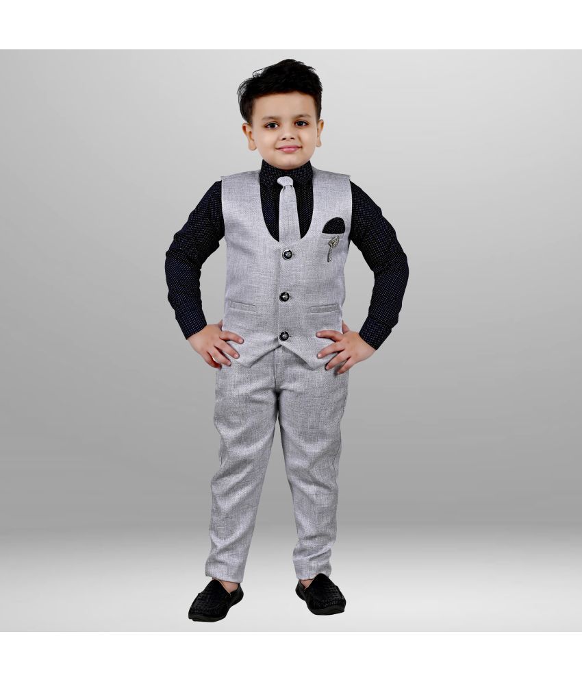     			J D Creation - Grey Cotton Boys Indo Western Shirt & Pant with Waistcoat Set ( Pack of 1 )