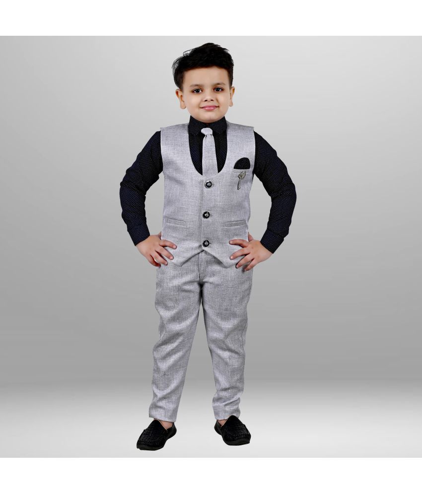     			J D Creation Boys Cotton Shirt & Pant with Waistcoat Set ( Pack of 1 , Grey )