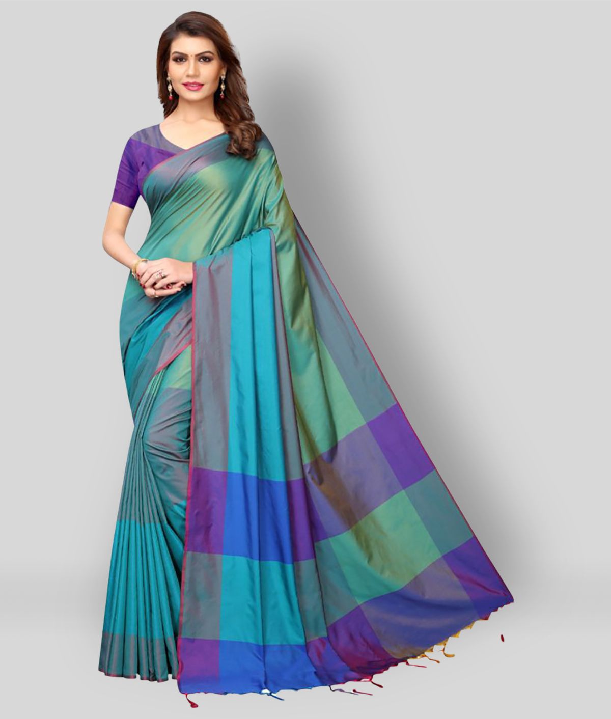     			NIGHT BLUE - Blue Cotton Saree With Blouse Piece (Pack of 1)