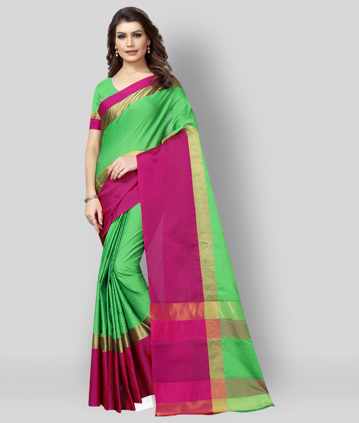 NightBlue - Green Cotton Blend Saree With Blouse Piece ( Pack of 1 )