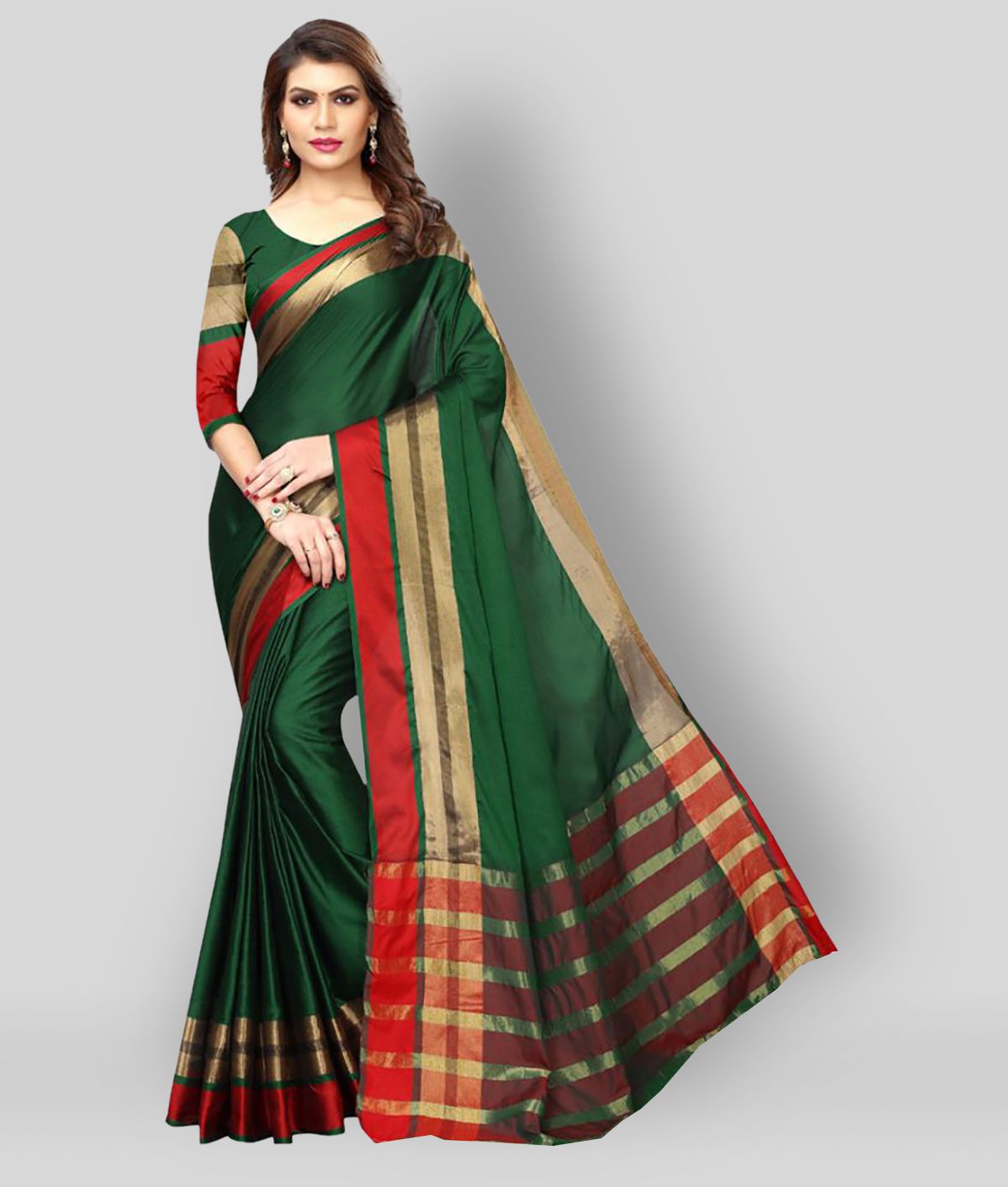 NightBlue - Green Silk Blend Saree  With Blouse Piece ( Pack of 1 )