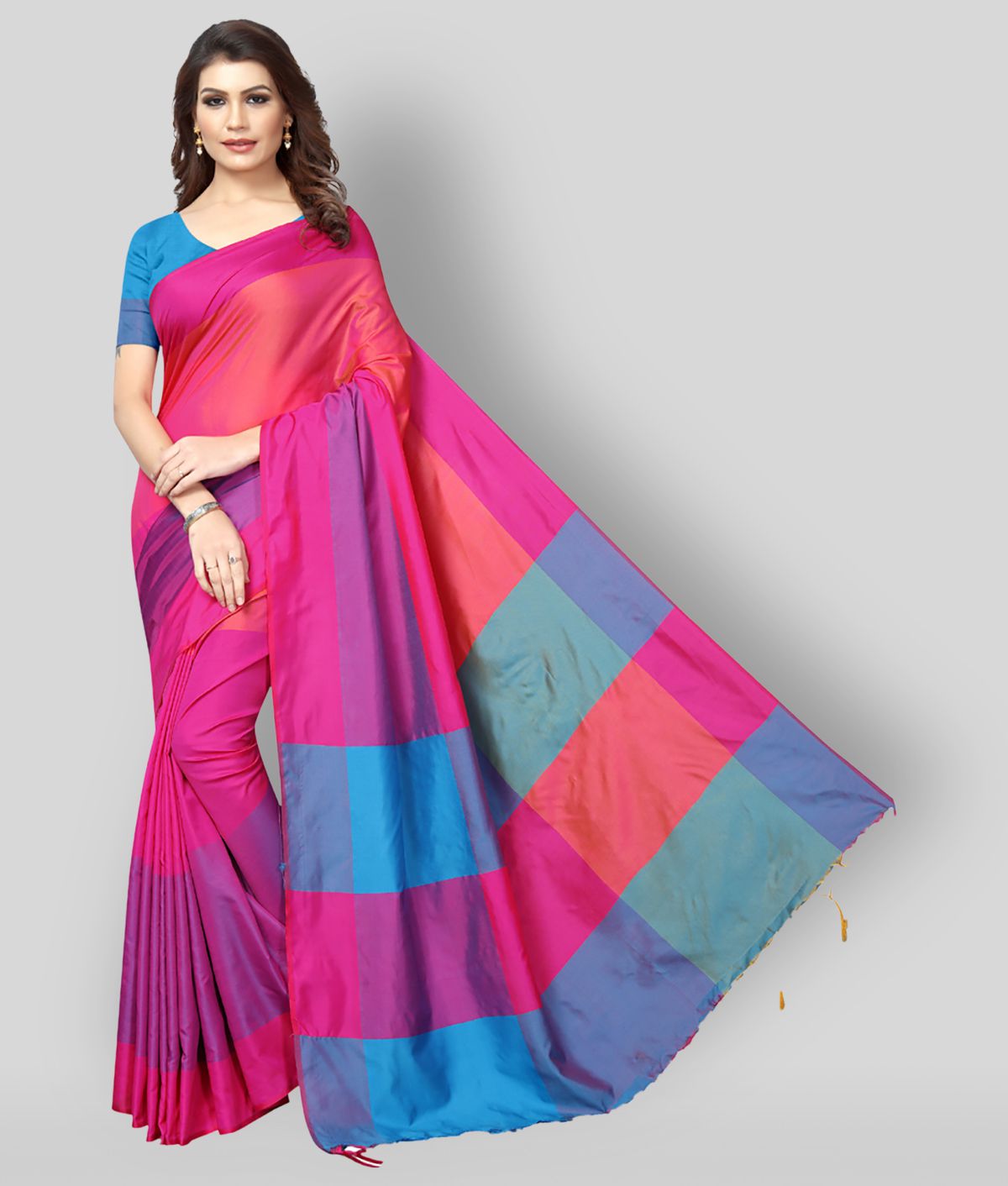 NightBlue - Multicolor Cotton Blend Saree With Blouse Piece ( Pack of 1 )
