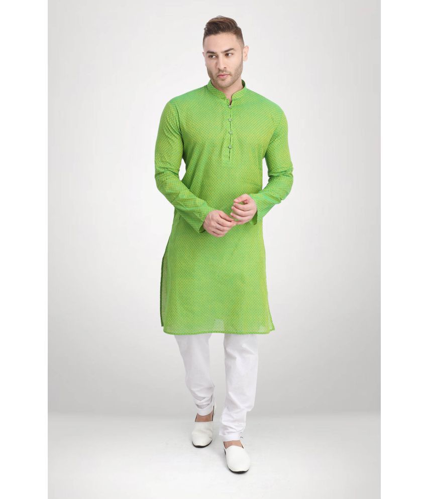     			RG Designers - Green Cotton Regular Fit Men's Kurta Pyjama Set ( Pack of 1 )