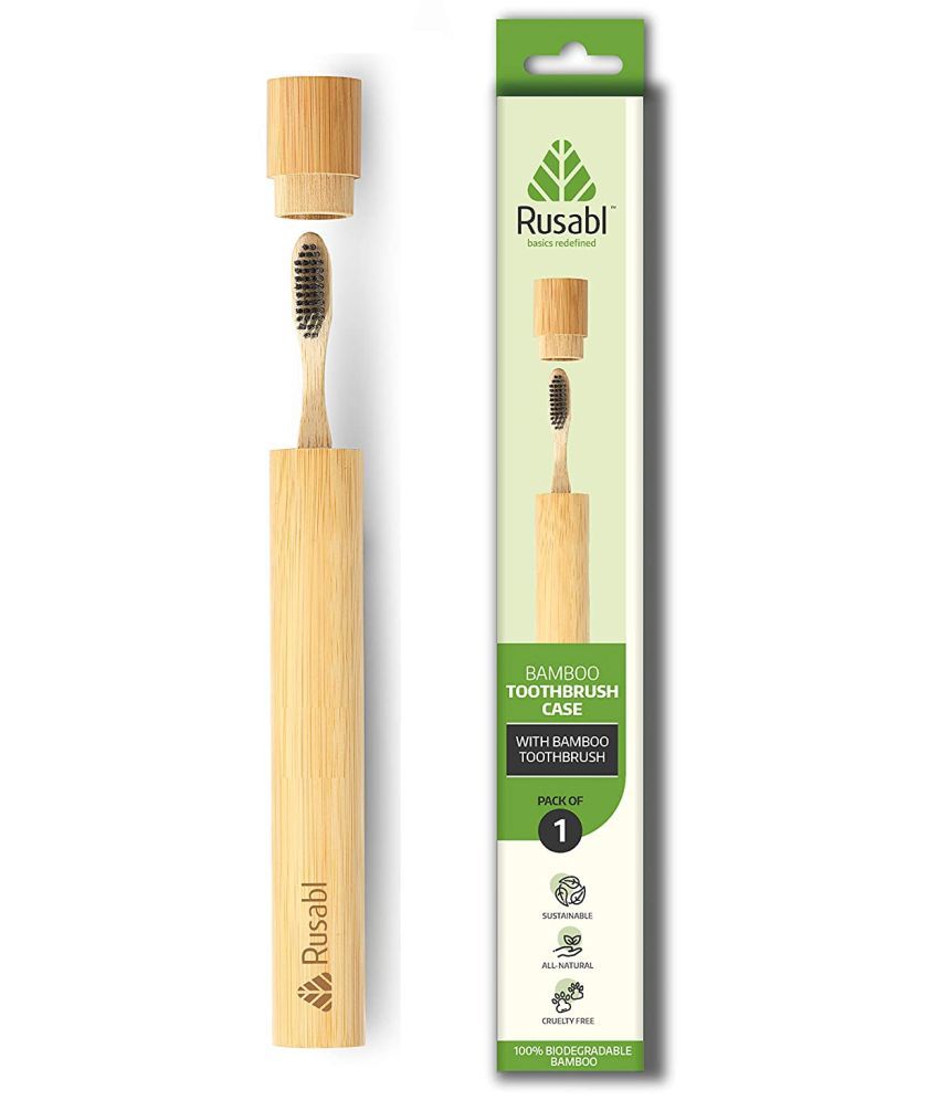 Rusabl Bamboo biodegradable Toothbrush with Bamboo Case - Charcoal activated soft bristles Bamboo Toothbrush with a Natural and Eco Friendly Accessory (1 Pack - Adult)
