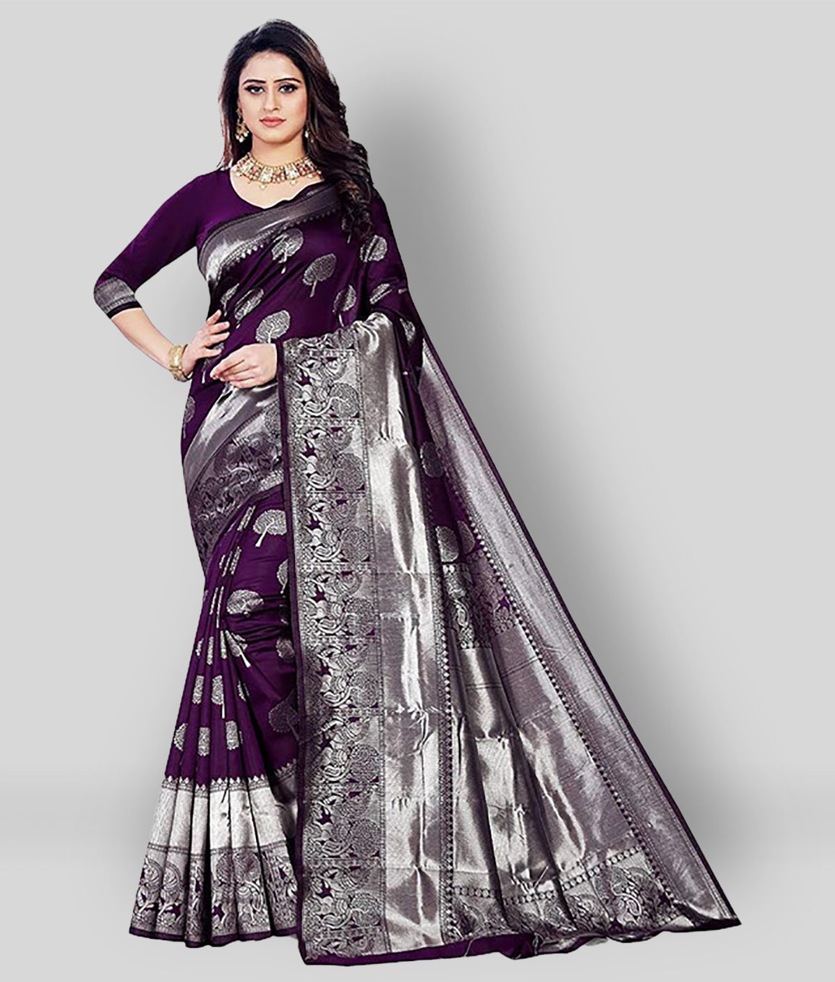 Sitanjalli - Purple Banarasi Silk Saree With Blouse Piece ( Pack of 1 )