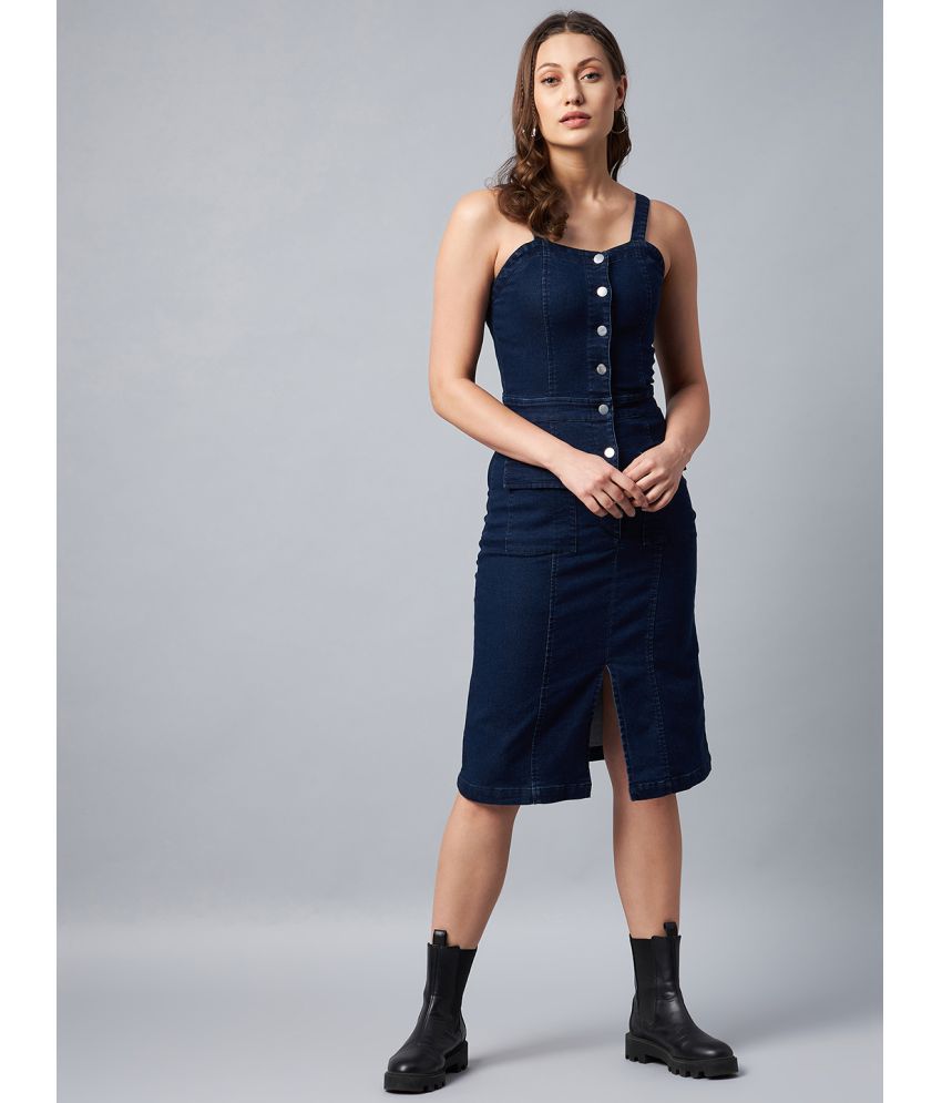    			StyleStone - Navy Blue Denim Women's Bodycon Dress ( Pack of 1 )