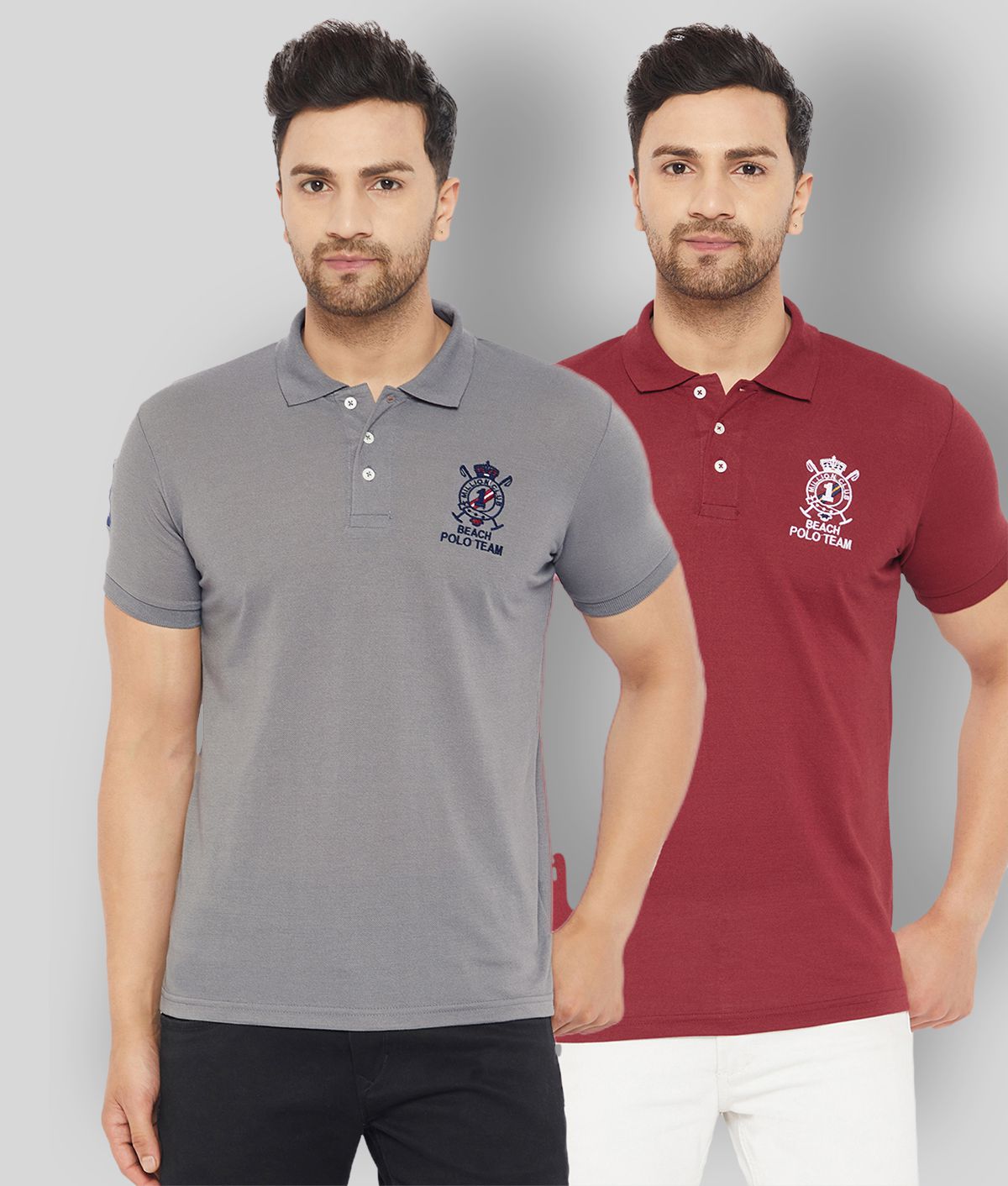 The Million Club - Grey Cotton Blend Regular Fit Men's Polo T Shirt ( Pack of 2 )