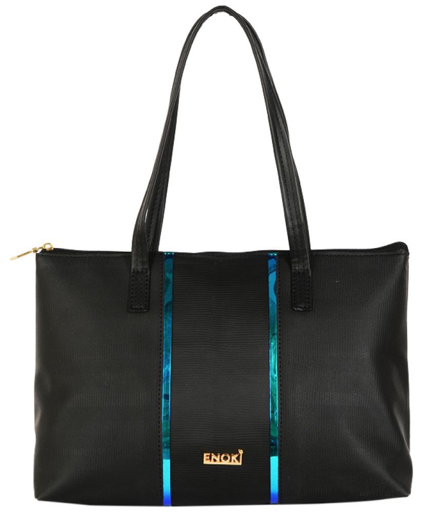     			Enoki - Black Faux Leather Tote Bag
