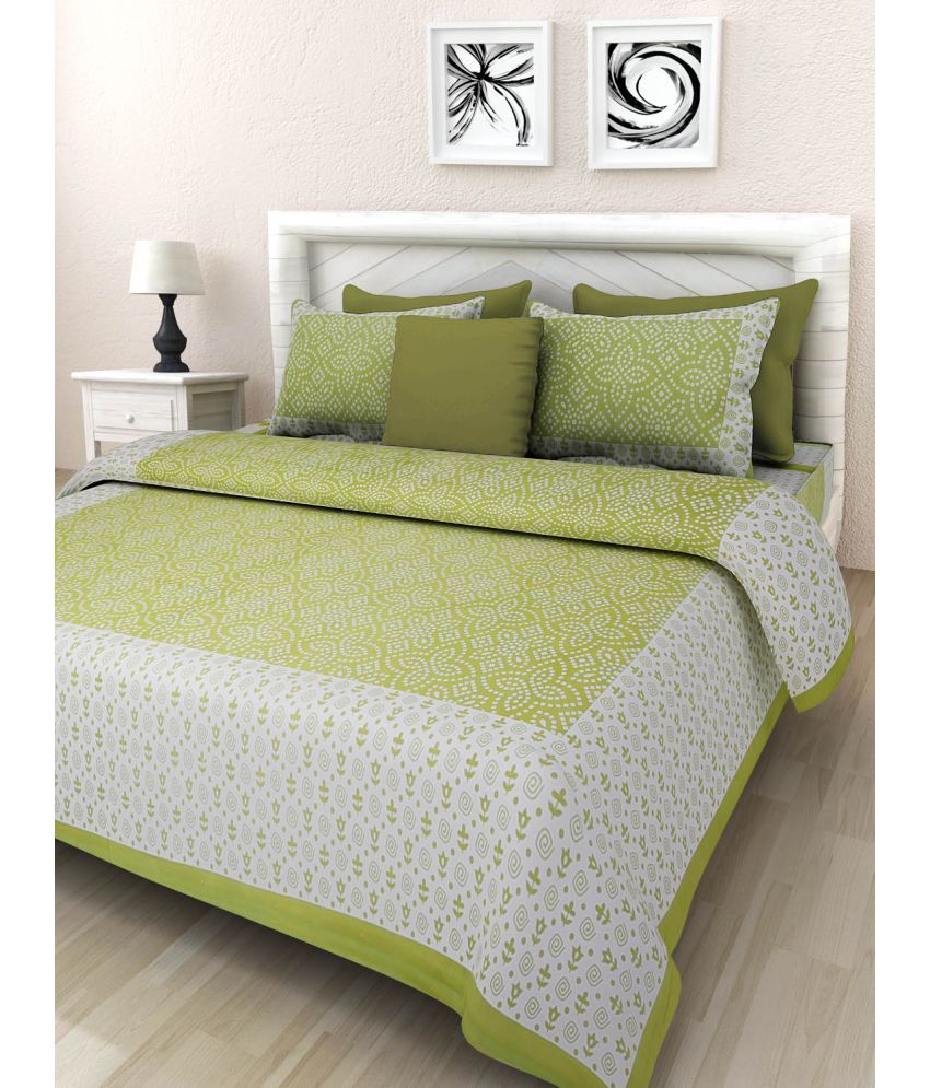     			unique choice - Green Cotton Double Bedsheet with 2 Pillow Covers