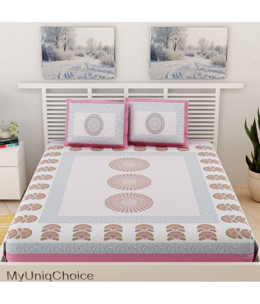     			unique choice Cotton Ethnic Printed Double Bedsheet with 2 Pillow Covers - Pink
