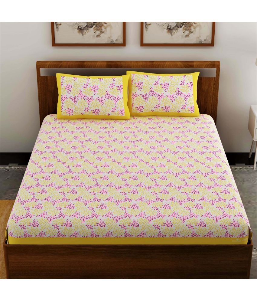     			unique choice - Yellow Cotton Double Bedsheet with 2 Pillow Covers