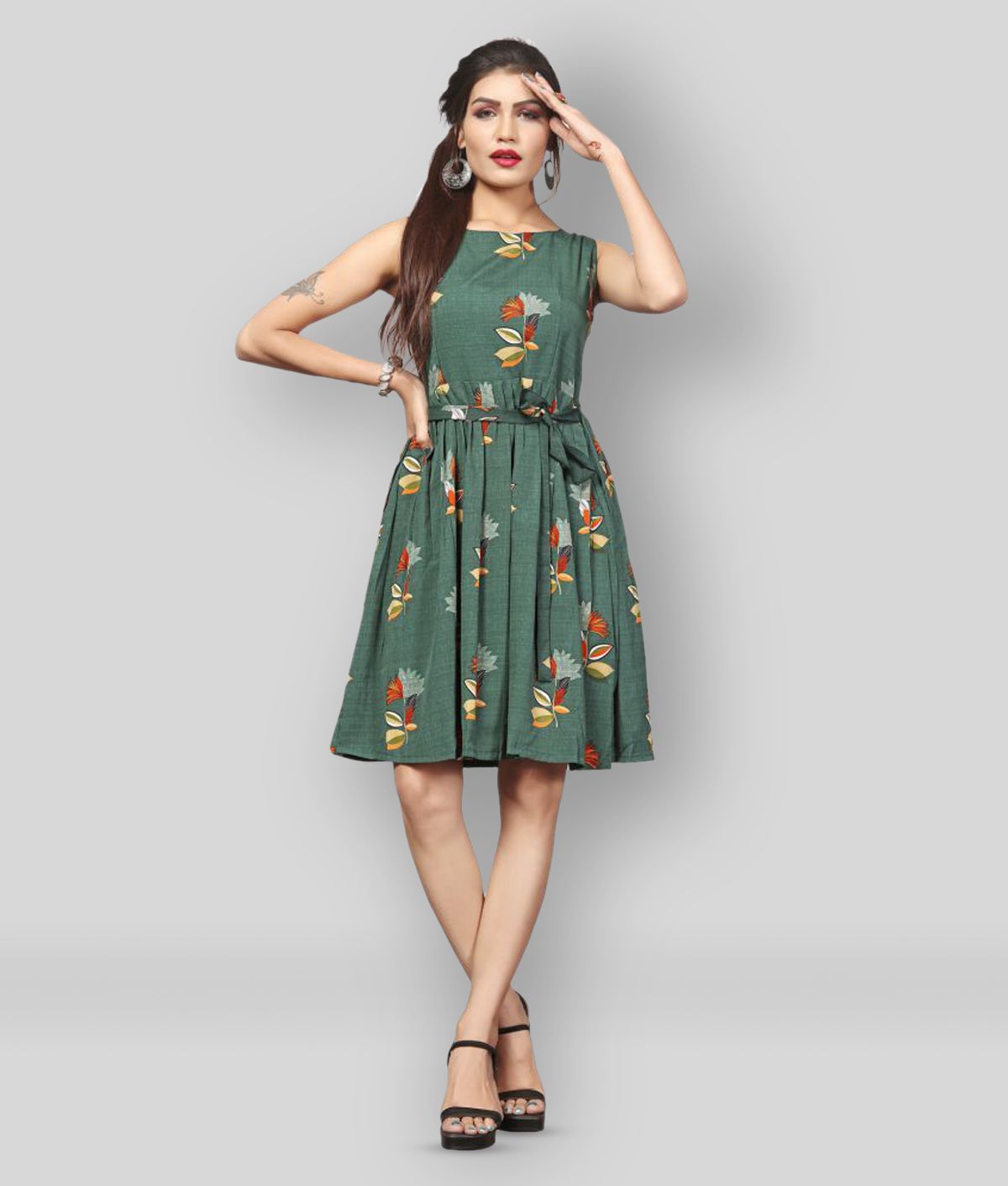 HivaTrendz - Green Crepe Women's Wrap Dress ( Pack of 1 )