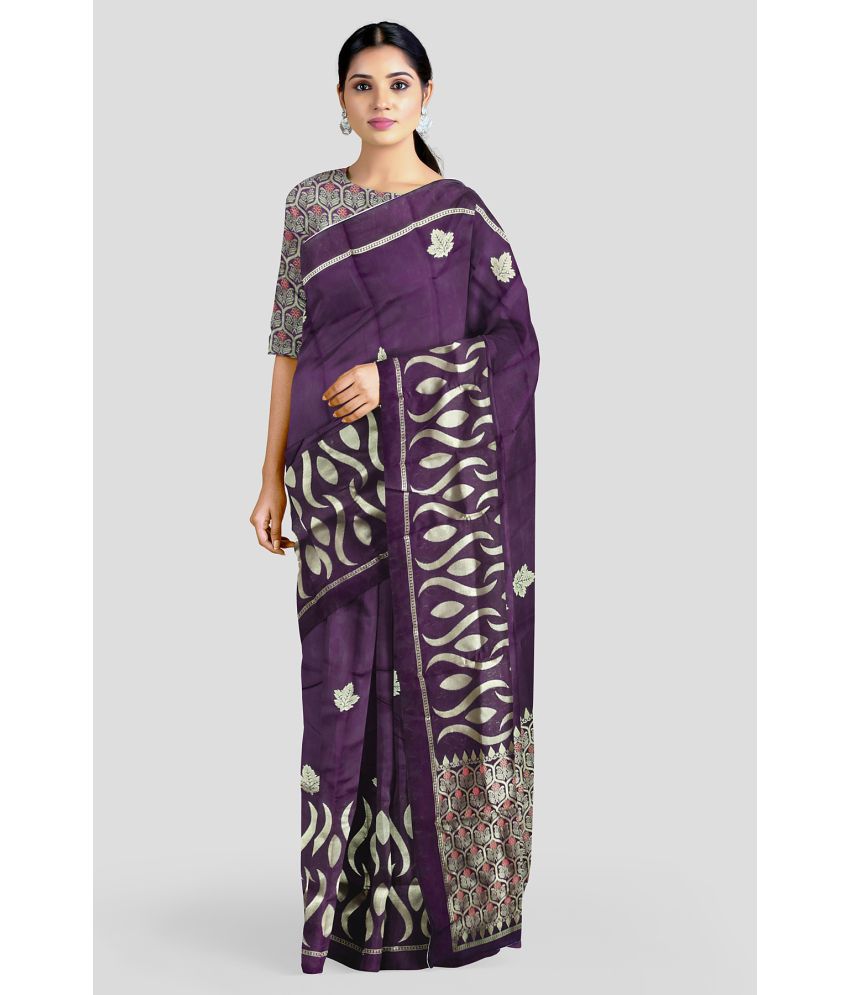 OFLINE SELCTION - Purple Banarasi Silk Saree With Blouse Piece ( Pack of 1 )