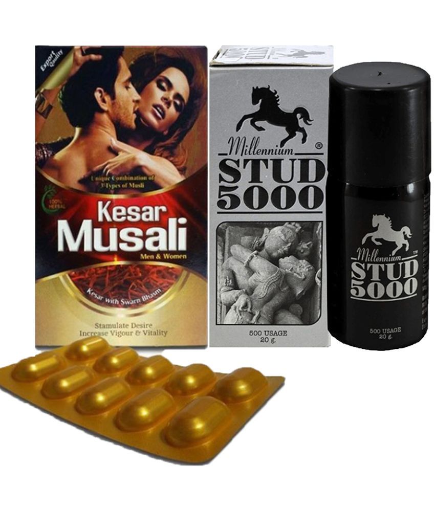     			Combo of Dr. Chopra Kesar Musali Ayurvedic Capsule (for Men & Women) + Millennium Stud 5000 Timing Spray for Men