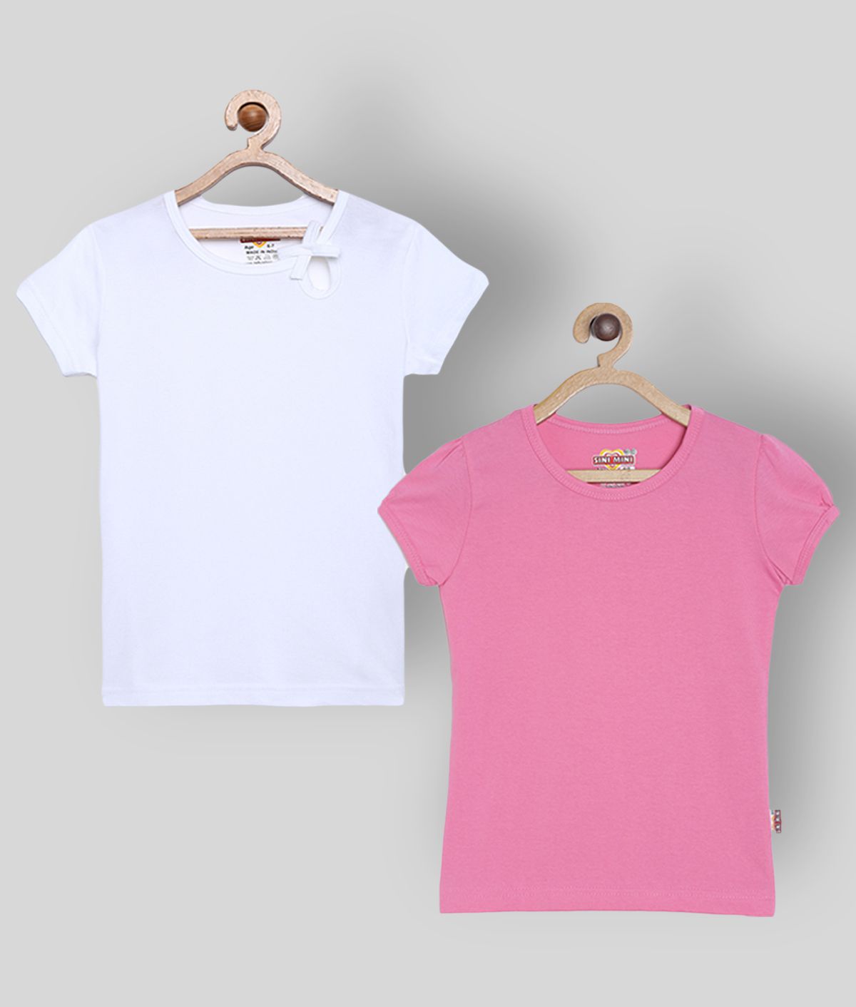     			Sinimini - Silver Cotton Blend Girl's T-Shirt ( Pack of 2 )