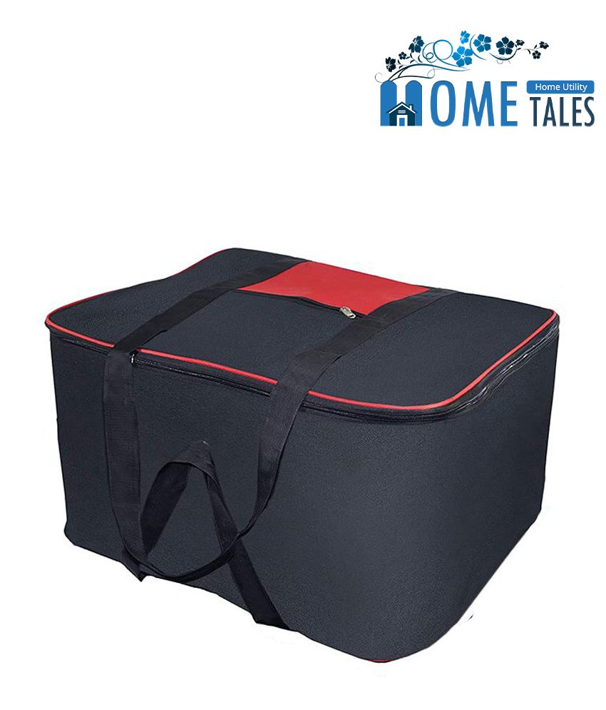     			HOMETALES Nylon Multi-Purpose Storage Bag/Clothing Storage Organiser with Zipper Closure & Strong Handle,Black (1U)