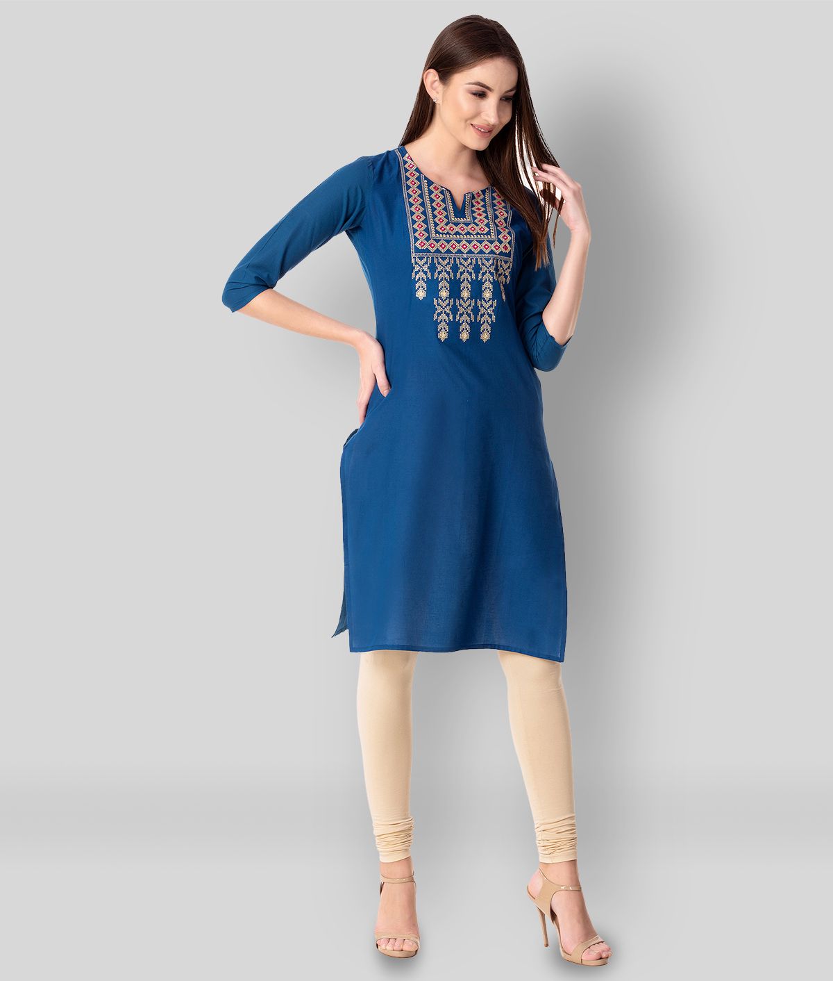     			KSHARAA - Blue Cotton Blend Women's Straight Kurti ( Pack of 1 )