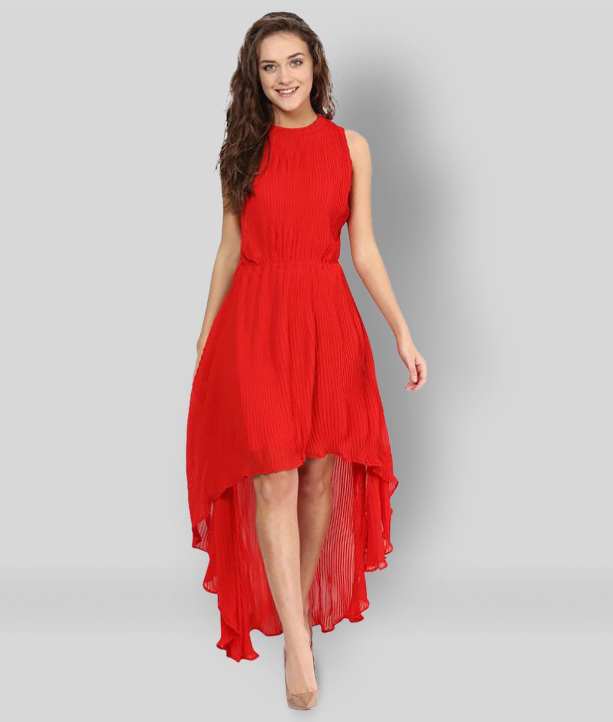     			Miss Chase - Red Georgette Women's Asymmetric Dress ( Pack of 1 )