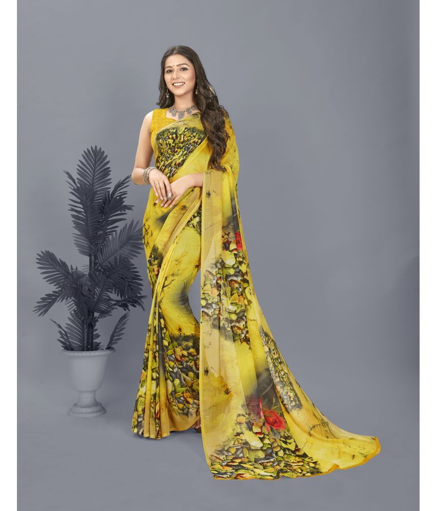     			Anand Sarees - Yellow Georgette Saree With Blouse Piece ( Pack of 1 )