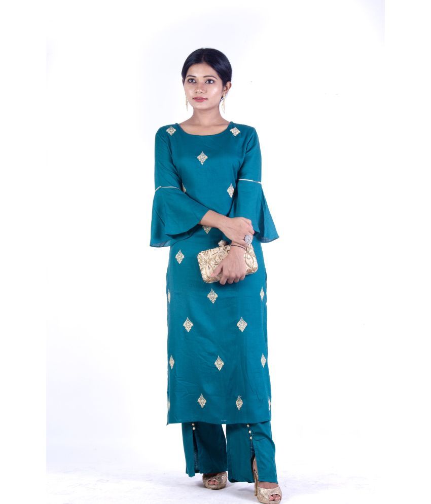     			Adaah Vogue - Turquoise Cotton Blend Women's Straight Kurti ( Pack of 1 )