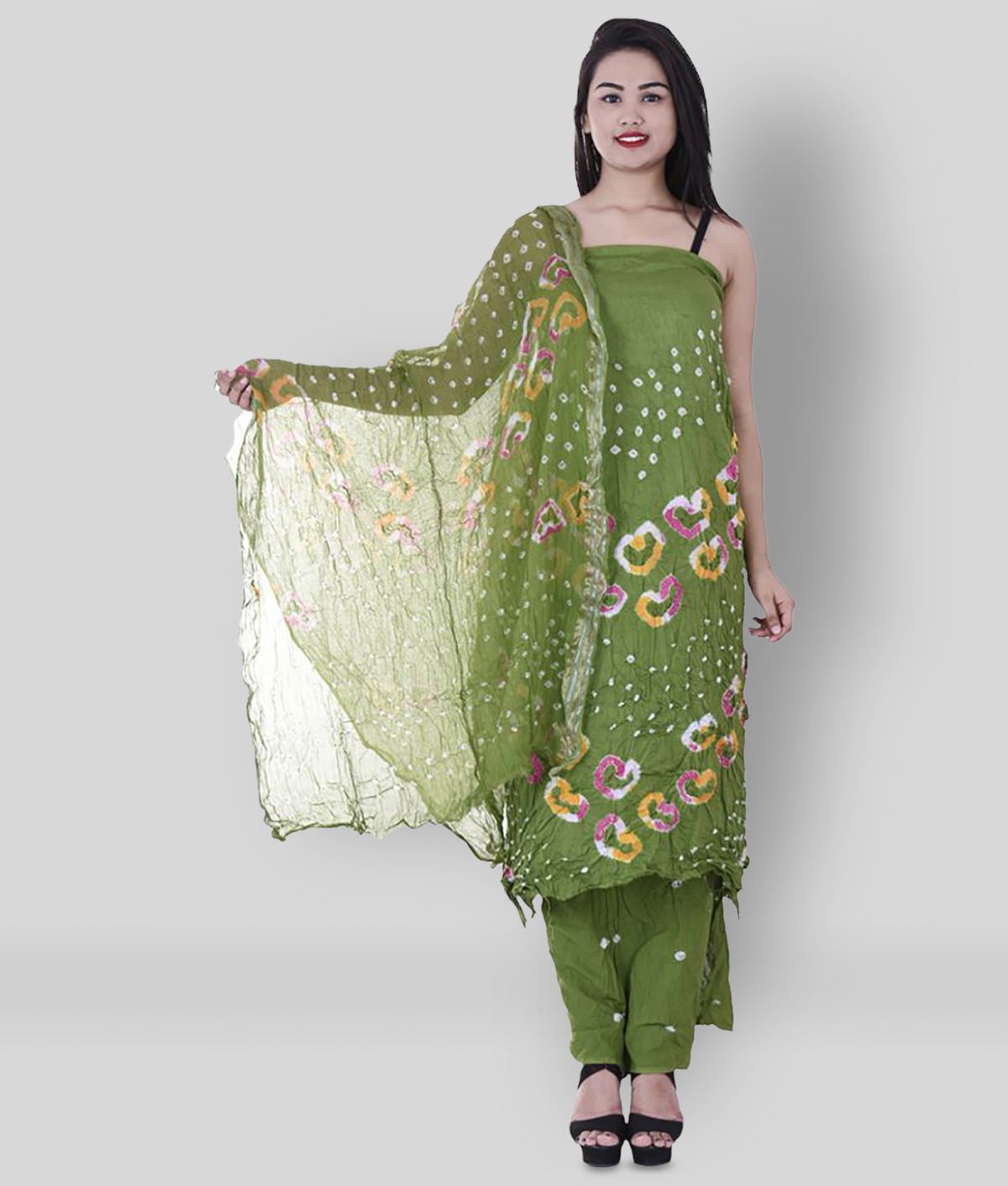 Apratim Green Cotton Unstitched Dress Material