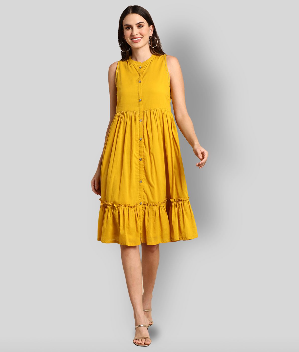 Janasya - Yellow Cotton Blend Women's Fit & Flare Dress ( Pack of 1 )