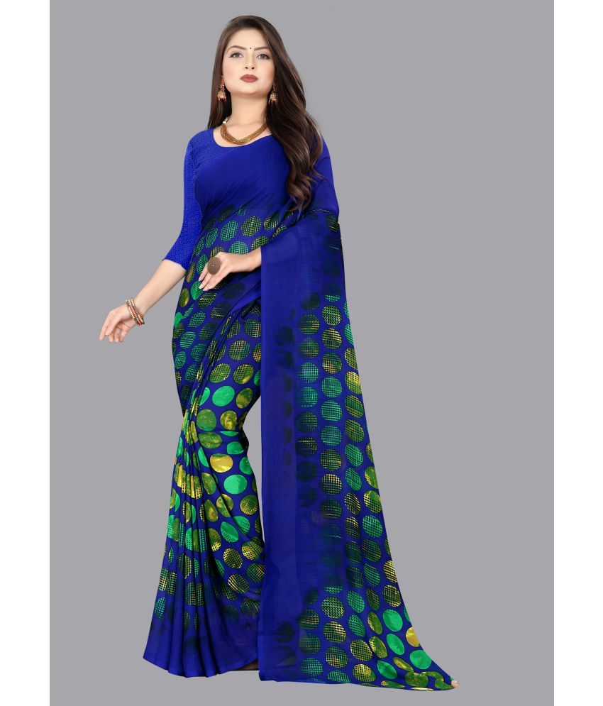     			ANAND SAREES - Blue Georgette Saree With Blouse Piece ( Pack of 1 )