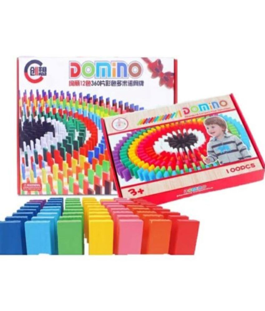 Tzoo Colorful Wooden Domino Toys with Box Domino Blocks Kids Educational Learning Dominoes Games, Standard Educational Building Blocks for Adults and Kids - Multicolor.