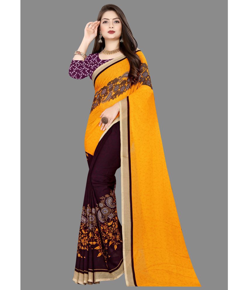     			ANAND SAREES - Yellow Georgette Saree With Blouse Piece ( Pack of 1 )